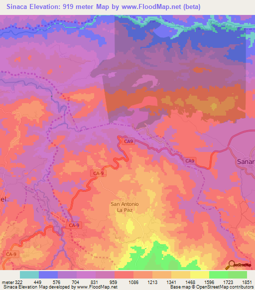 Sinaca,Guatemala Elevation Map