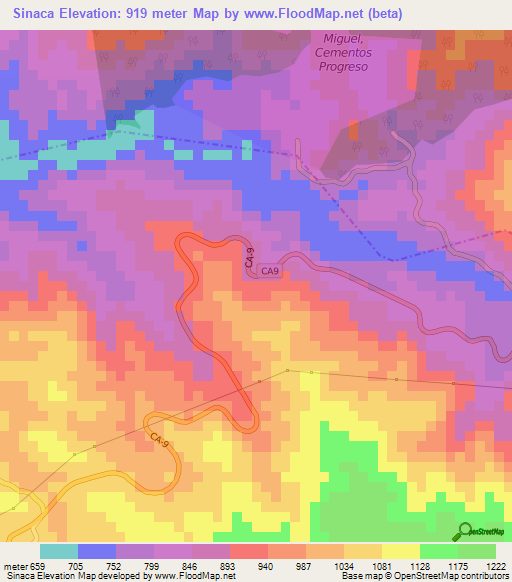 Sinaca,Guatemala Elevation Map