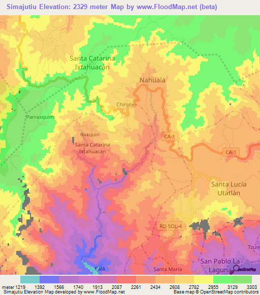 Simajutiu,Guatemala Elevation Map