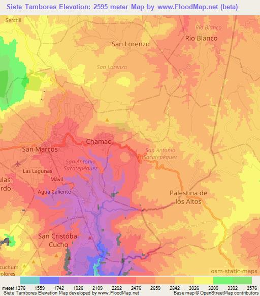 Siete Tambores,Guatemala Elevation Map