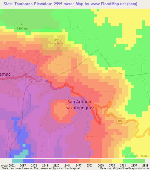 Siete Tambores,Guatemala Elevation Map