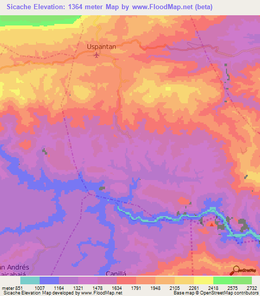 Sicache,Guatemala Elevation Map