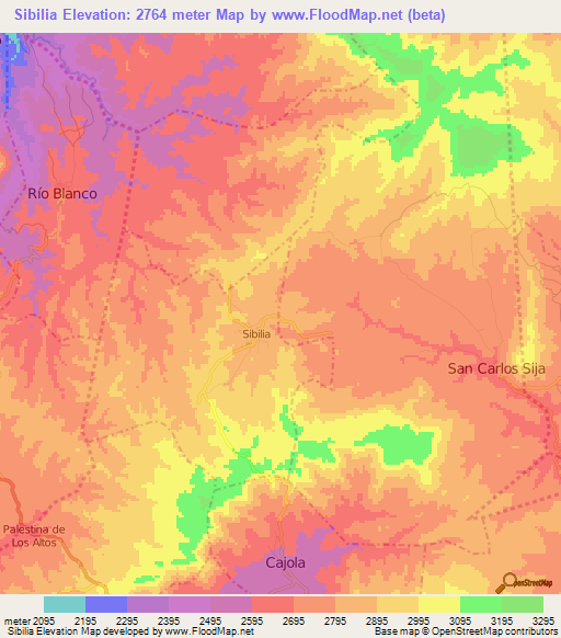 Sibilia,Guatemala Elevation Map