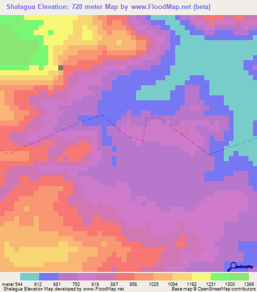 Shalagua,Guatemala Elevation Map