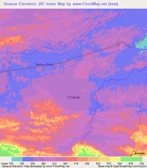 Sesacar,Guatemala Elevation Map