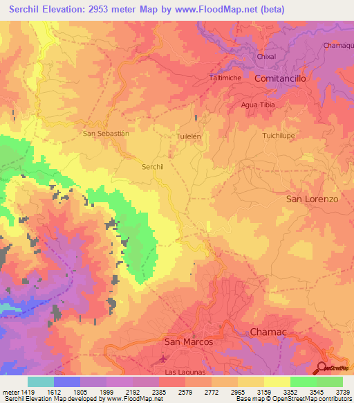 Serchil,Guatemala Elevation Map