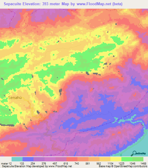 Sepacuite,Guatemala Elevation Map