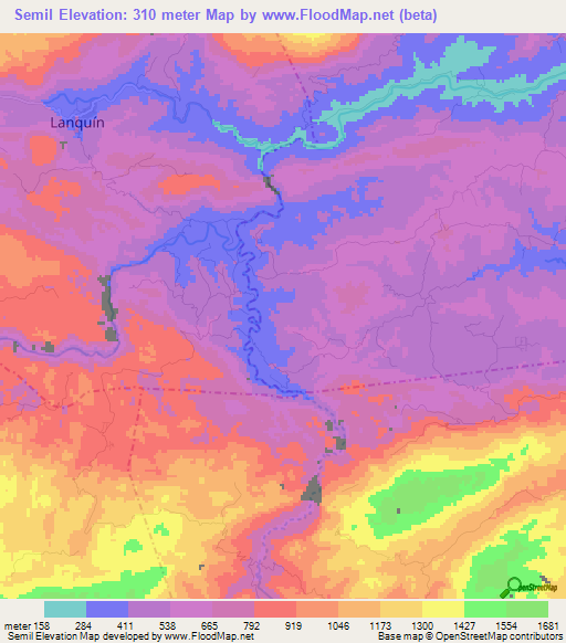 Semil,Guatemala Elevation Map