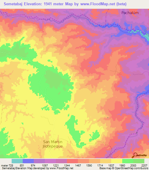 Semetabaj,Guatemala Elevation Map