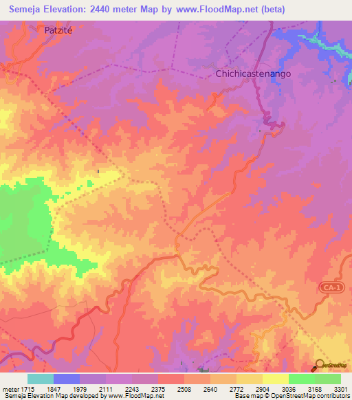 Semeja,Guatemala Elevation Map