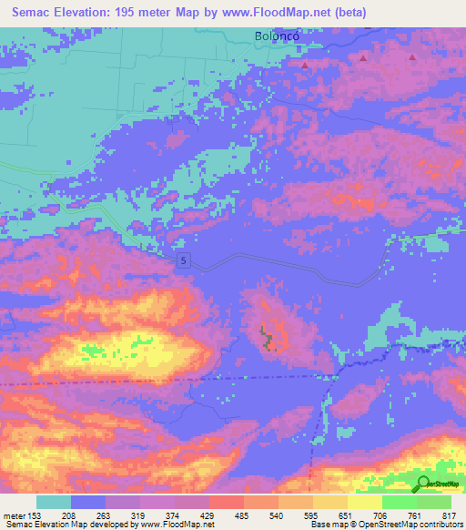 Semac,Guatemala Elevation Map