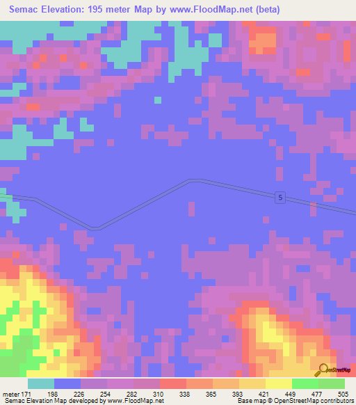 Semac,Guatemala Elevation Map