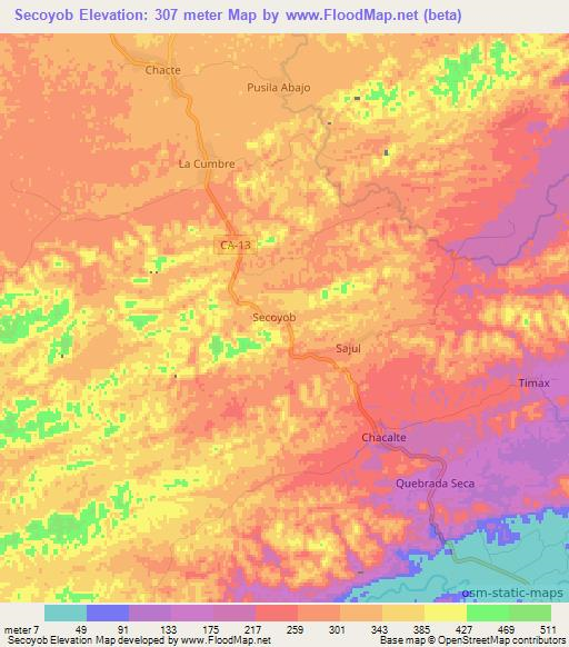 Secoyob,Guatemala Elevation Map