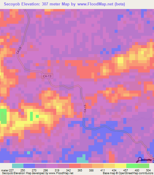 Secoyob,Guatemala Elevation Map