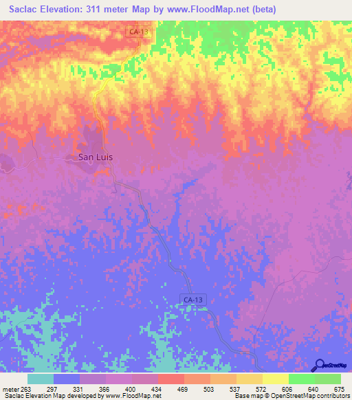 Saclac,Guatemala Elevation Map