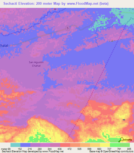 Sechacti,Guatemala Elevation Map