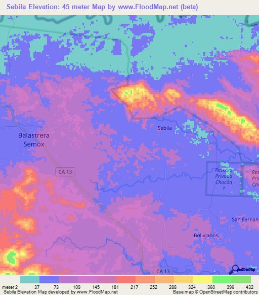 Sebila,Guatemala Elevation Map