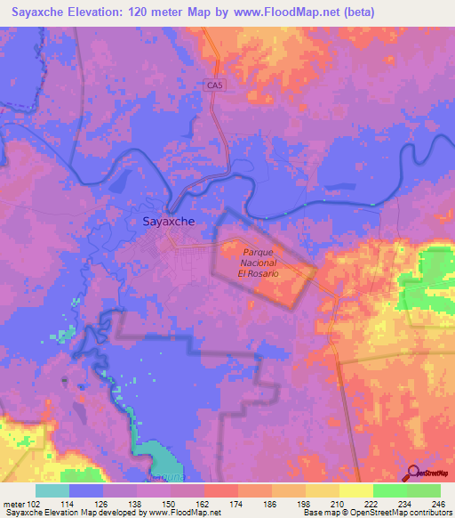 Sayaxche,Guatemala Elevation Map