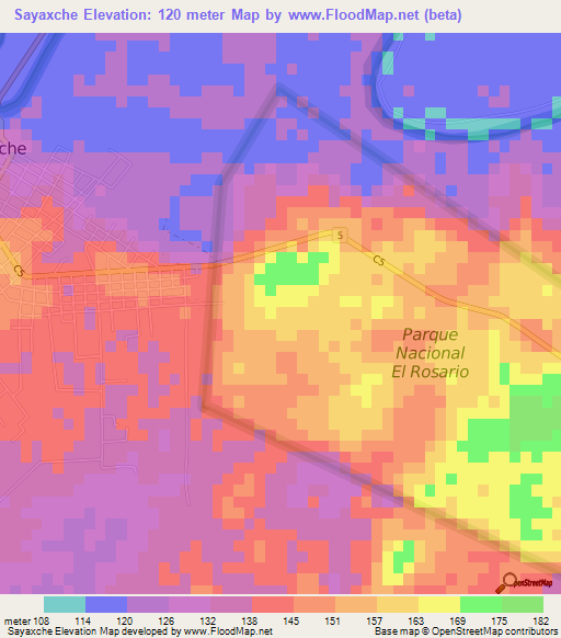 Sayaxche,Guatemala Elevation Map