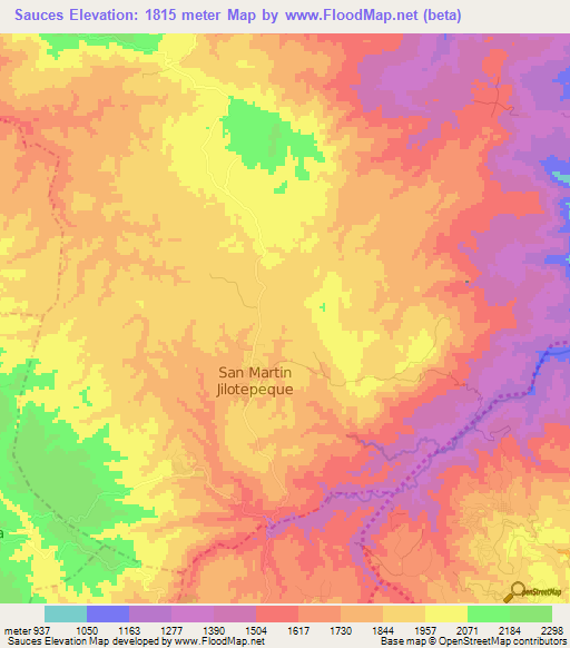 Sauces,Guatemala Elevation Map