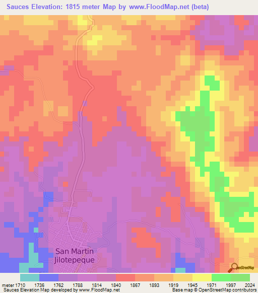 Sauces,Guatemala Elevation Map