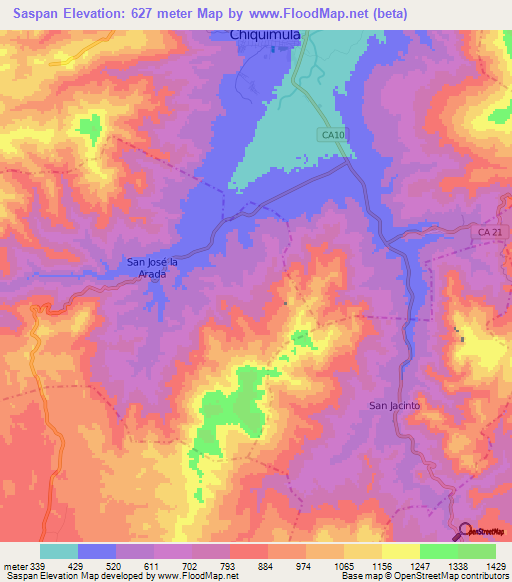 Saspan,Guatemala Elevation Map