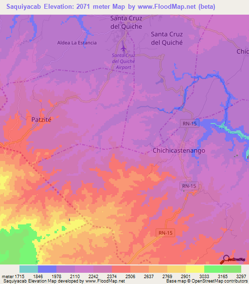 Saquiyacab,Guatemala Elevation Map