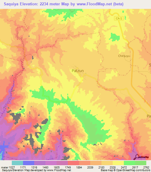 Saquiya,Guatemala Elevation Map