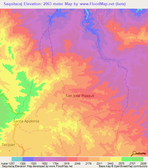 Saquitacaj,Guatemala Elevation Map