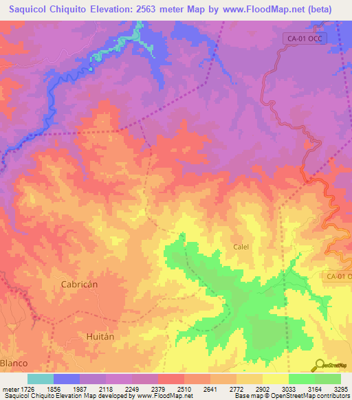 Saquicol Chiquito,Guatemala Elevation Map