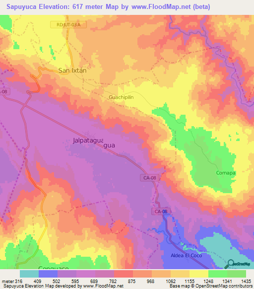 Sapuyuca,Guatemala Elevation Map