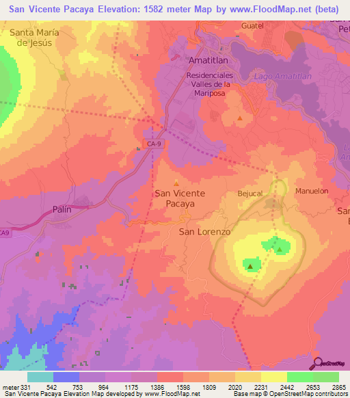 San Vicente Pacaya,Guatemala Elevation Map