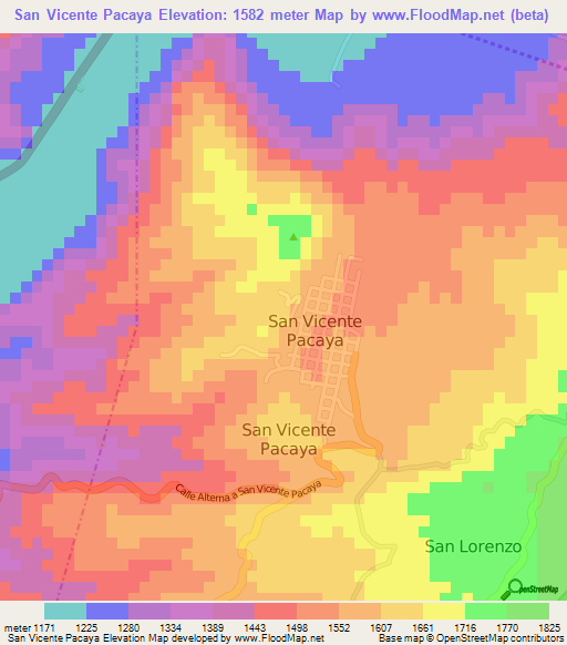 San Vicente Pacaya,Guatemala Elevation Map