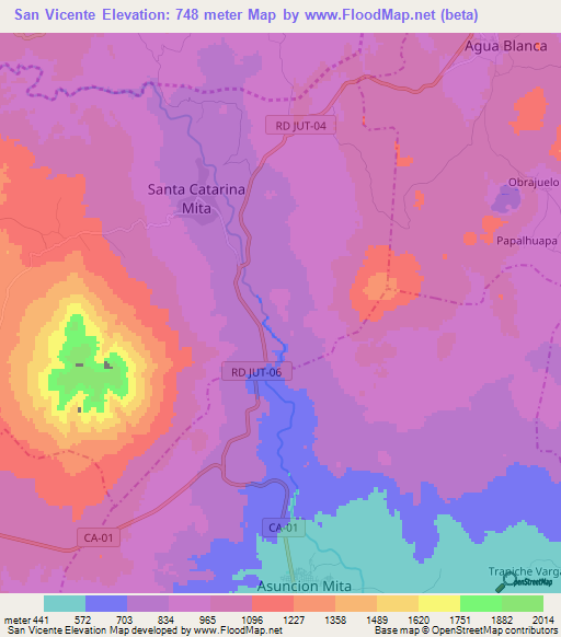 San Vicente,Guatemala Elevation Map