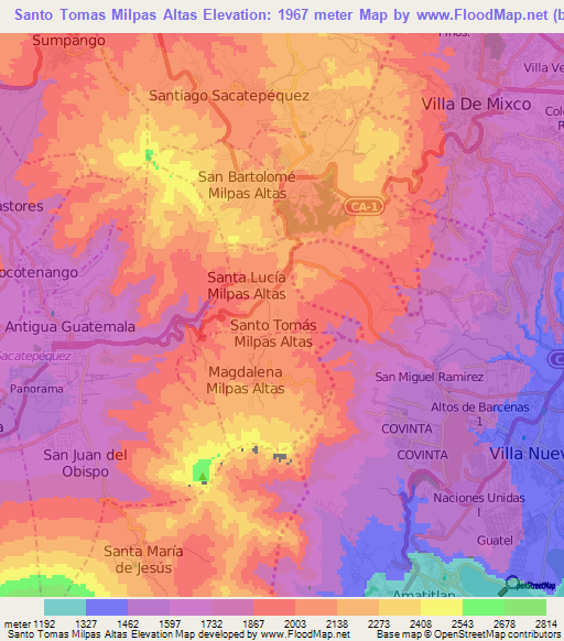 Santo Tomas Milpas Altas,Guatemala Elevation Map