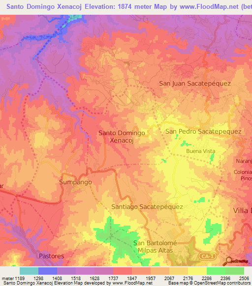 Santo Domingo Xenacoj,Guatemala Elevation Map