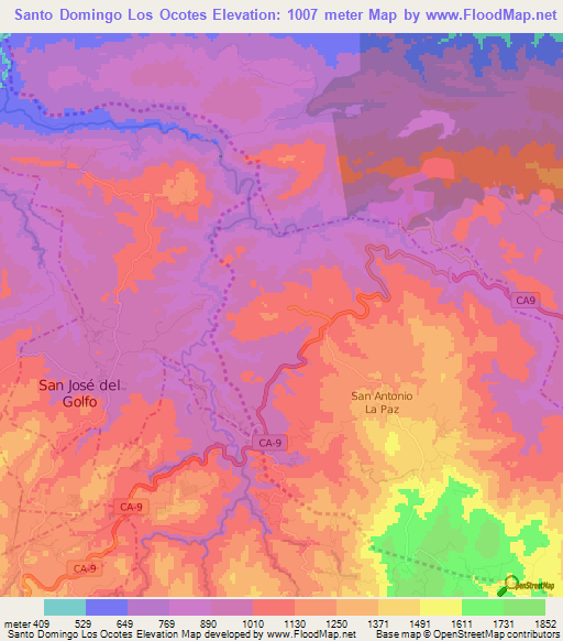 Santo Domingo Los Ocotes,Guatemala Elevation Map