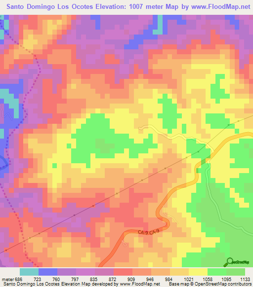 Santo Domingo Los Ocotes,Guatemala Elevation Map