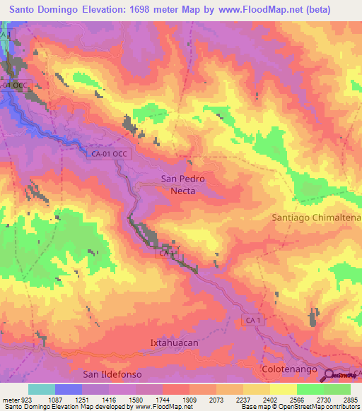 Santo Domingo,Guatemala Elevation Map