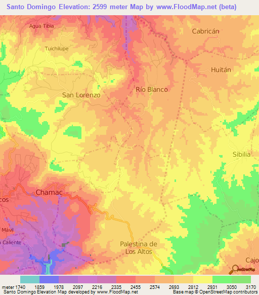 Santo Domingo,Guatemala Elevation Map