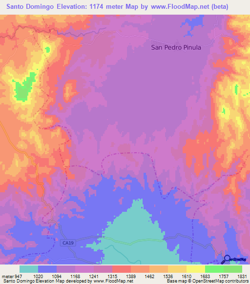 Santo Domingo,Guatemala Elevation Map