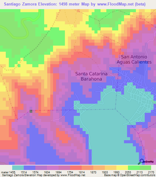 Santiago Zamora,Guatemala Elevation Map