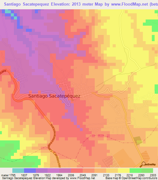 Santiago Sacatepequez,Guatemala Elevation Map