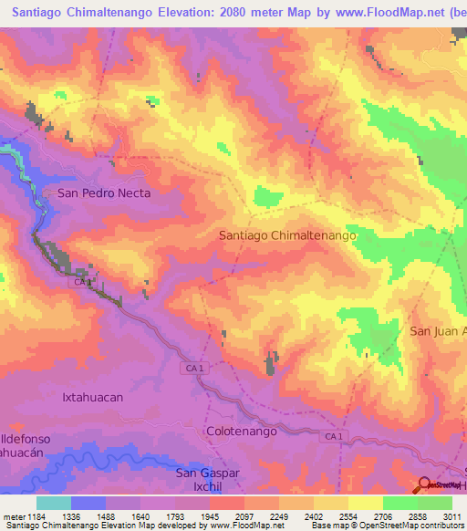 Santiago Chimaltenango,Guatemala Elevation Map