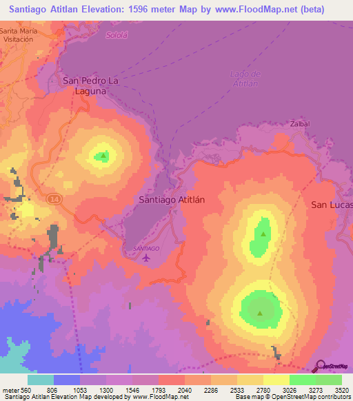 Santiago Atitlan,Guatemala Elevation Map