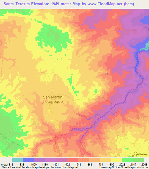 Santa Teresita,Guatemala Elevation Map