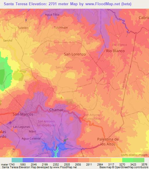 Santa Teresa,Guatemala Elevation Map