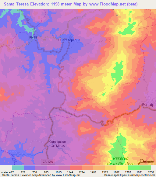 Santa Teresa,Guatemala Elevation Map