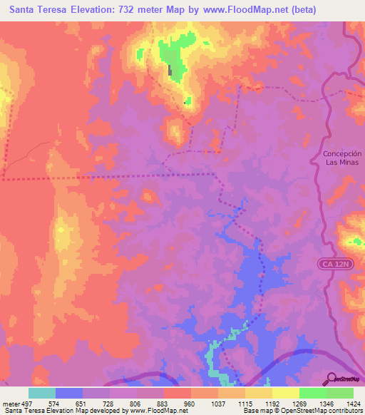 Santa Teresa,Guatemala Elevation Map