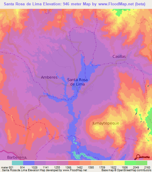 Santa Rosa de Lima,Guatemala Elevation Map